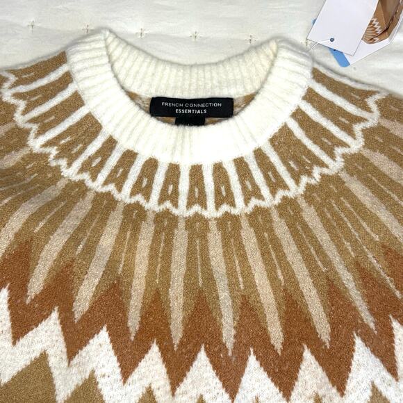 French Connection Long Sleeve Fair Isle Sweater Women's L | Tan | NWT flaw - Picture 2 of 11